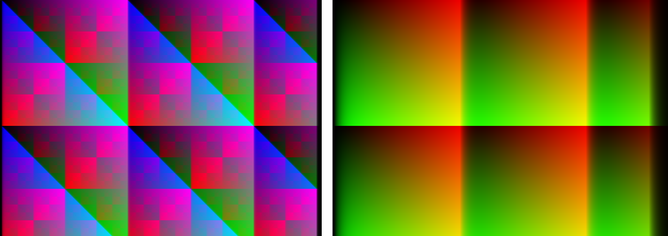 Simulated VGA outputs, XOR pattern and RAMP pattern