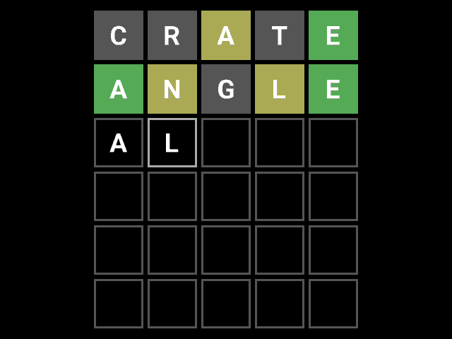 VGA screenshot with questions CRATE and ANGLE