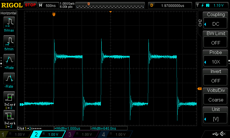 Oscilloscope capture of multiple pulses