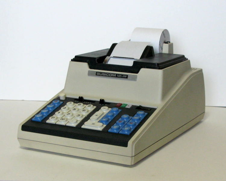 Busicom Caculator 141-PF (http://www.dentaku-museum.com/calc/calc/10-busicom/busicomd/busicomd.html)