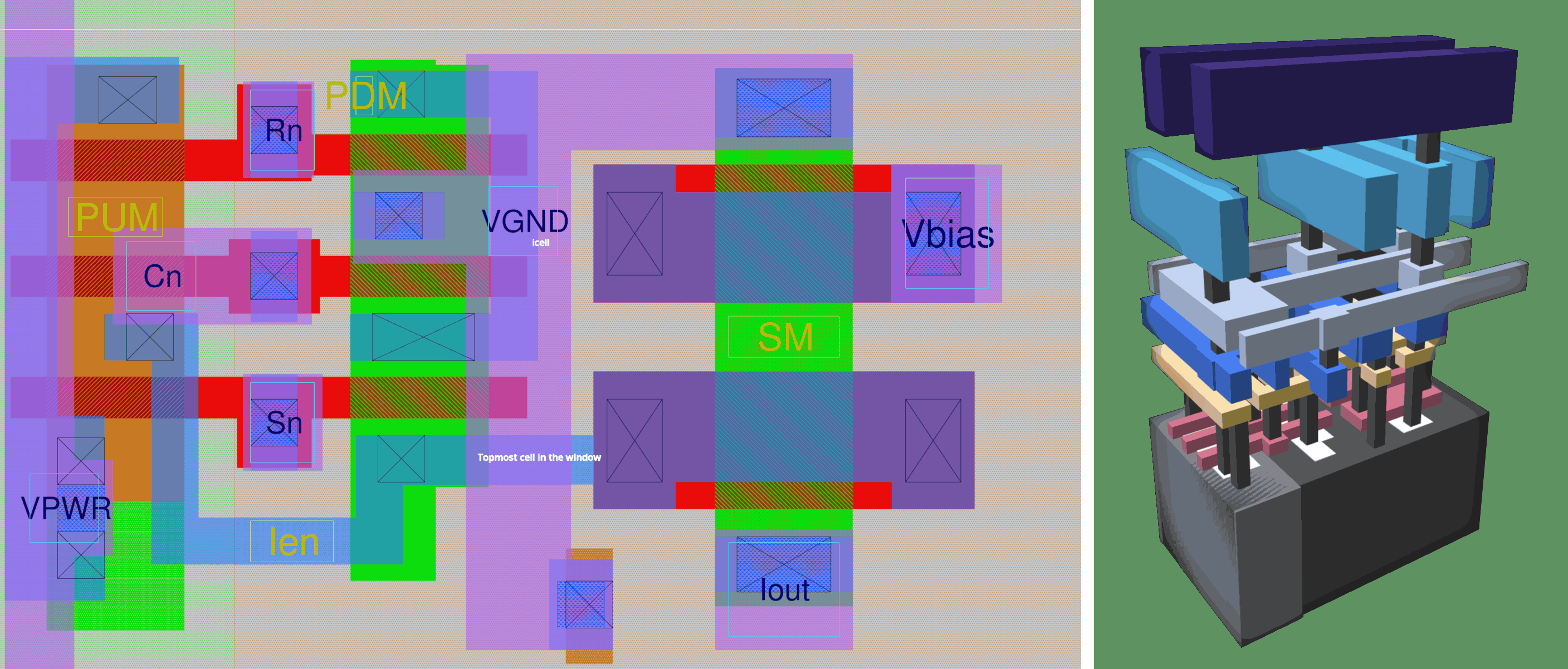 Icell layout and 3D rendering